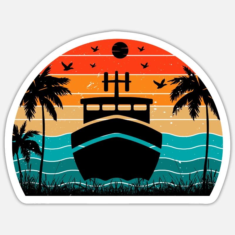 Retro Sunset Boat - Sticker size S (10 x 10 cm) - white matte