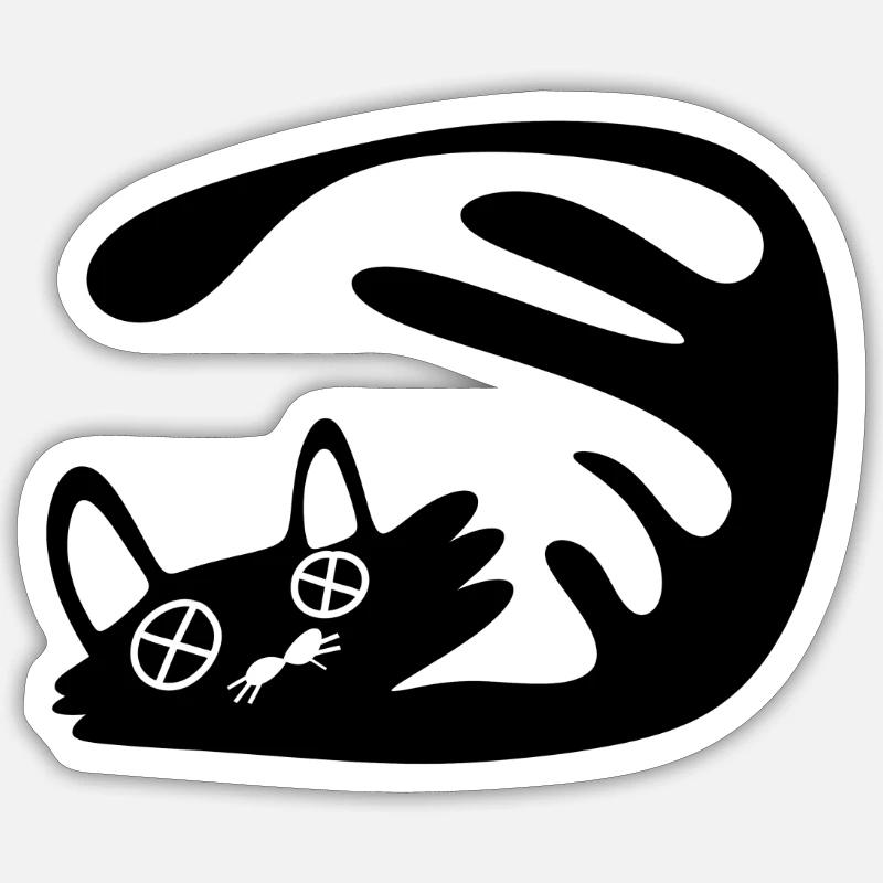 chat tordu - Sticker taille S (10 x 10 cm) - blanc mat