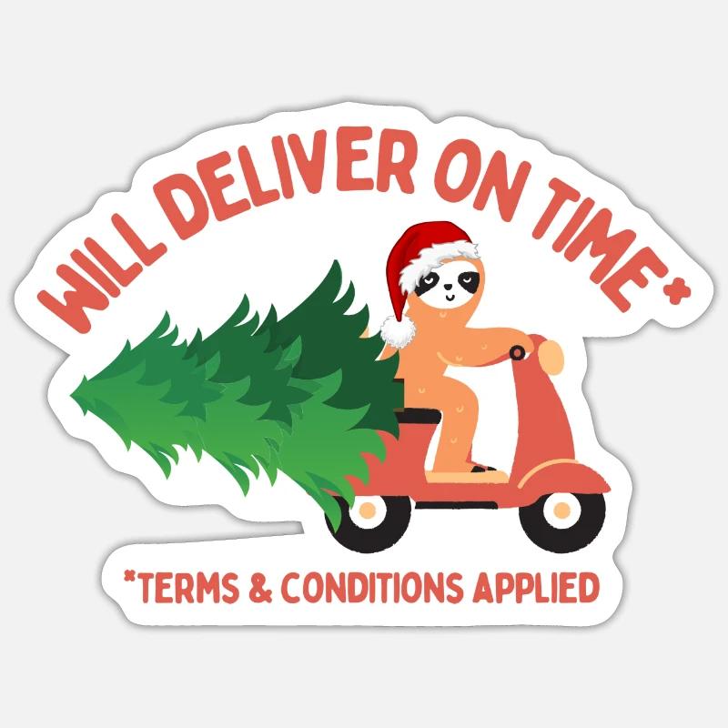 Faultier wird Weihnachtsbaum pünktlich liefern Sticker Größe S (10 x 10 cm)