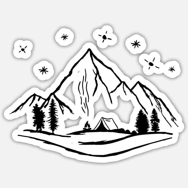 Berge, Zelten, Camping - Sticker Größe S (10 x 10 cm) - Mattweiß