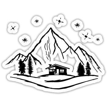 Mountains, hut and forest with starry sky - Sticker size S (10 x 10 cm) - white matte - Front
