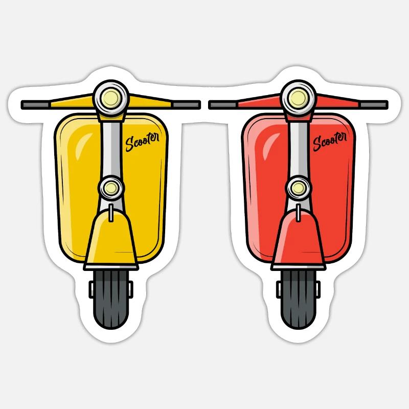 2 Scooter Motorroller Rollergelb rot - Sticker Größe S (10 x 10 cm) - Mattweiß