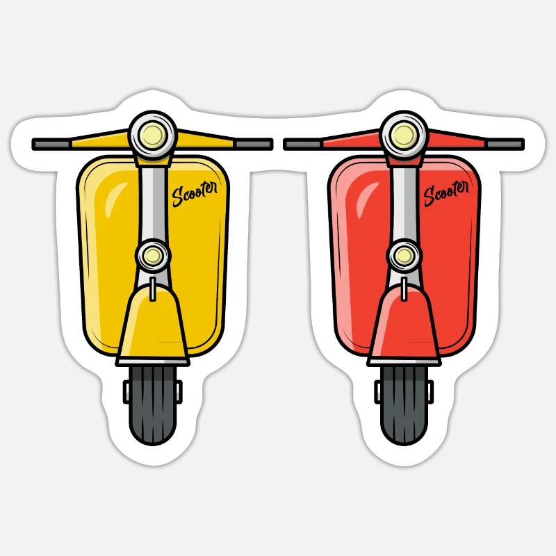 2 Scooter Motorroller Roller gelb rot - Sticker Größe S (10 x 10 cm) - Mattweiß