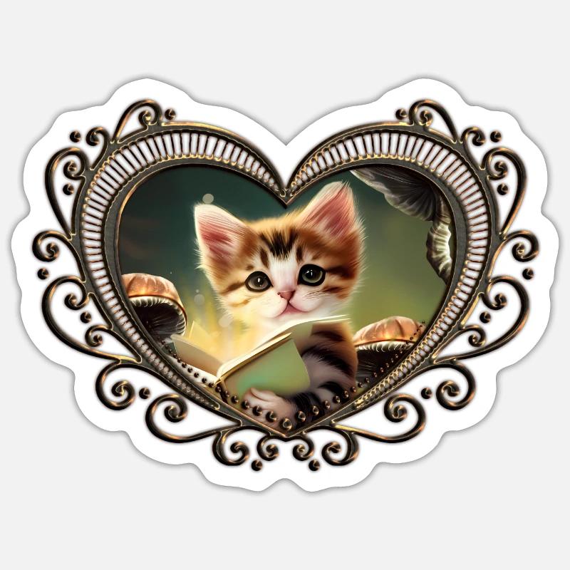 A cute kitten reading adventures - Sticker size S (10 x 10 cm) - white matte