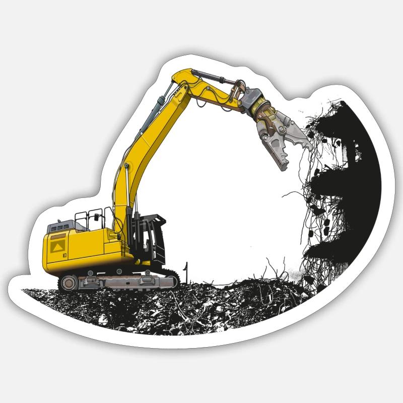 Abreißbagger mit Schrottschere - Sticker Größe S (10 x 10 cm) - Mattweiß