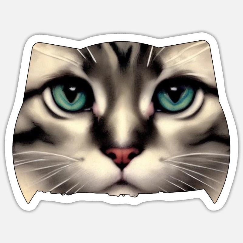 Visage de chat - Sticker taille S (10 x 10 cm) - blanc mat