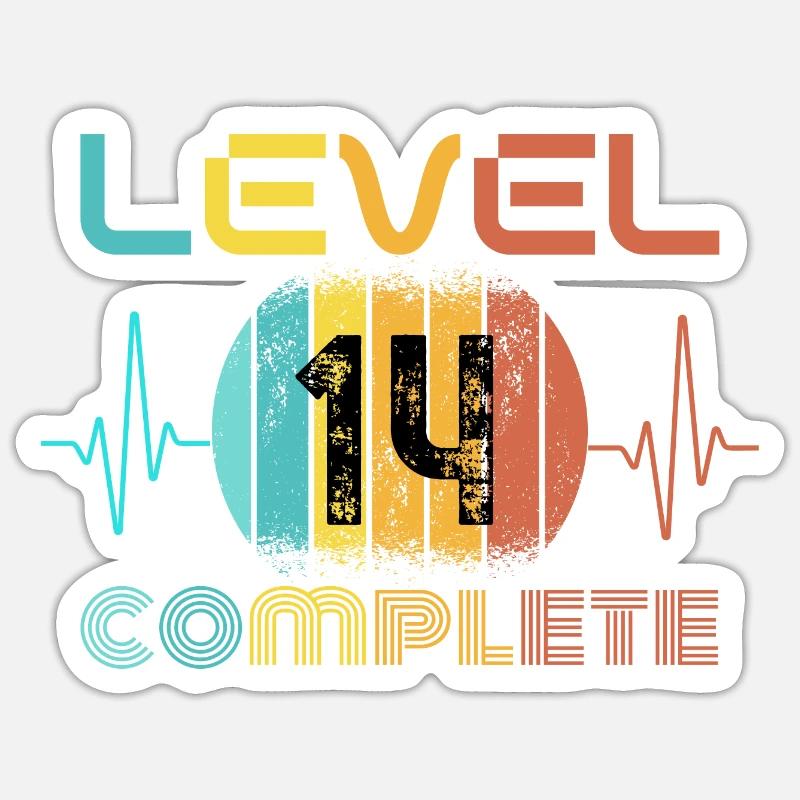 14 ans - 14e anniversaire Niveau 14 Conception complète Sticker taille S (10 x 10 cm)