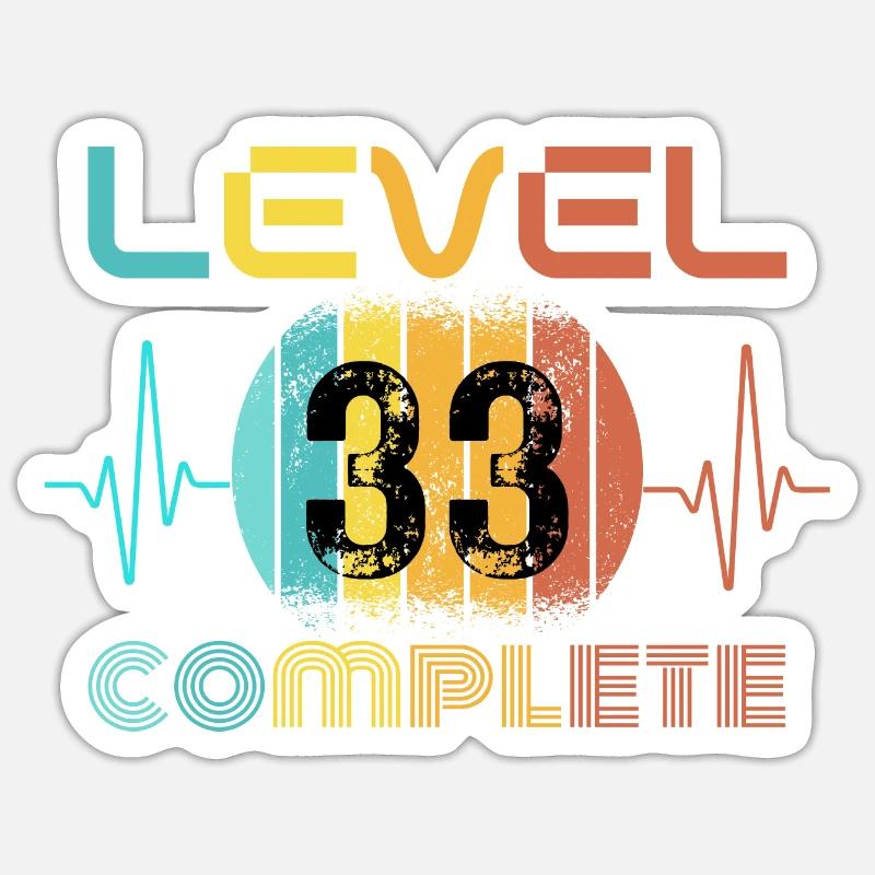 33 ans - 33e anniversaire Niveau 33 Conception complète - Sticker taille S (10 x 10 cm) - blanc mat