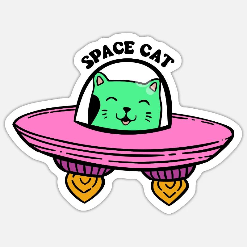 Chat dans UFO Space Cats | Drôles de chats de l’espace Sticker taille S (10 x 10 cm)