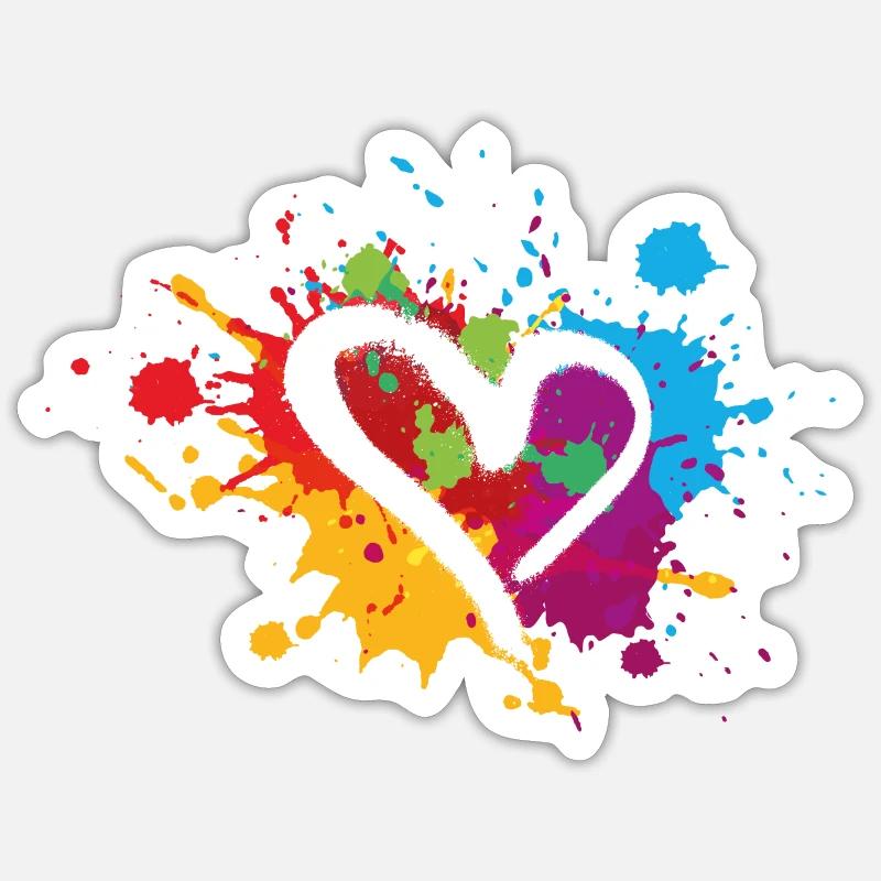 herz,bunt,klecks,farbklecks,bunt - Sticker Größe S (10 x 10 cm) - Mattweiß
