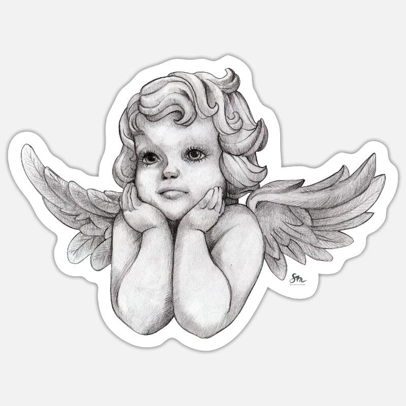 Petit ange chérubin rêveur - Sticker taille S (10 x 10 cm) - blanc mat