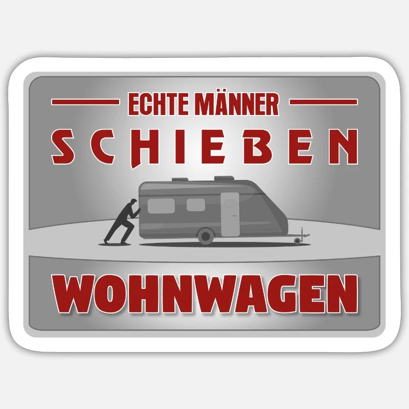 Echte Kerle schieben Wohnwagen - Sticker Größe S (10 x 10 cm) - Mattweiß