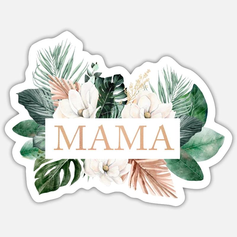 Mama! Boho Tropisch Blumen personalisierbar - Sticker Größe S (10 x 10 cm) - Mattweiß