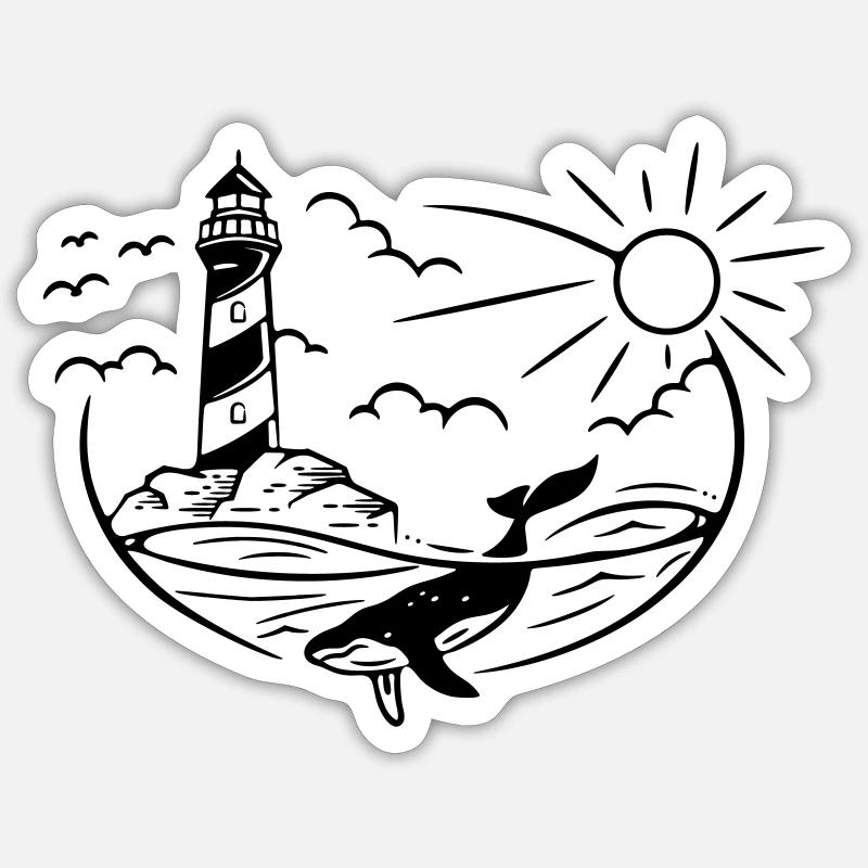 Leuchtturm Wal Meer Küste Sonne maritim Sticker Größe S (10 x 10 cm)
