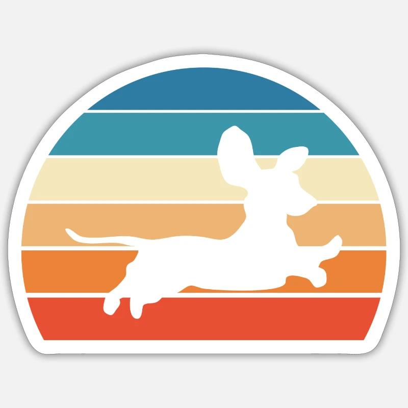 Teckel Chien Rétro Sticker taille S (10 x 10 cm)