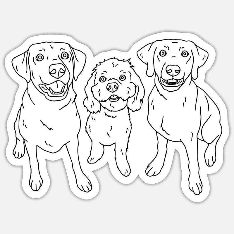 3 Hunde - Sticker Größe S (10 x 10 cm) - Mattweiß