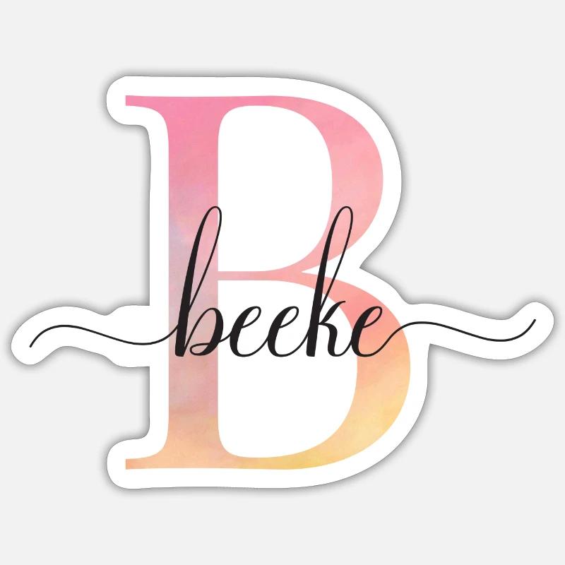 B | Monogramme | Nom | BeekeAquarelle - Sticker taille S (10 x 10 cm) - blanc mat