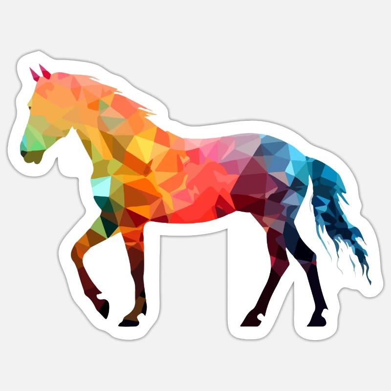 Bak le cheval multicolore - Sticker taille S (10 x 10 cm) - blanc mat
