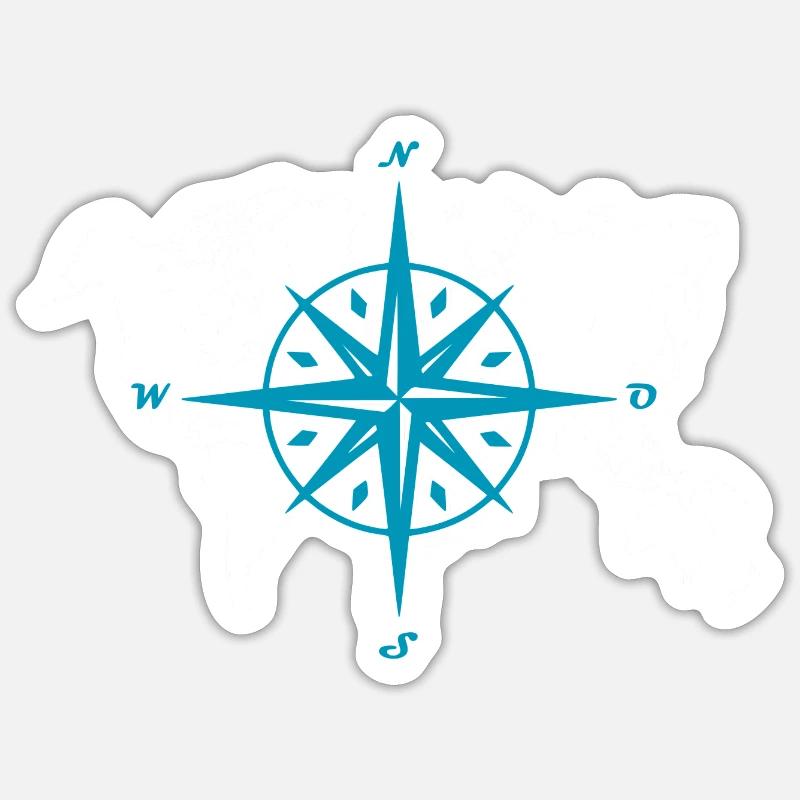 Windrose oder Kompassrose mit weißer Weltkarte Sticker Größe S (10 x 10 cm)