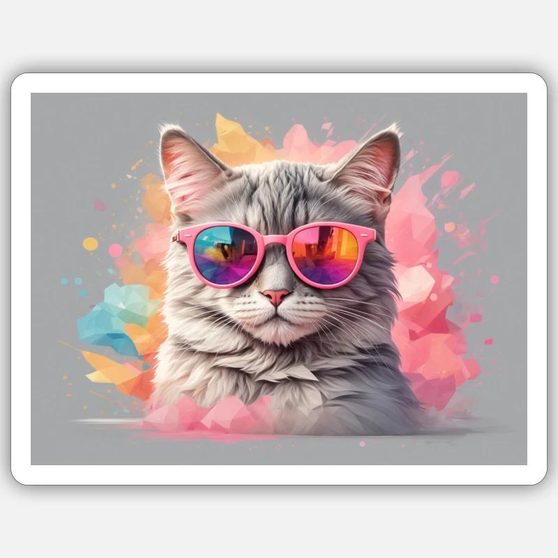 chat coloré - Sticker taille S (10 x 10 cm) - blanc mat