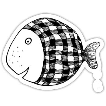 Dicker Fisch kariert - Sticker Größe S (10 x 10 cm) - Mattweiß - Vorne