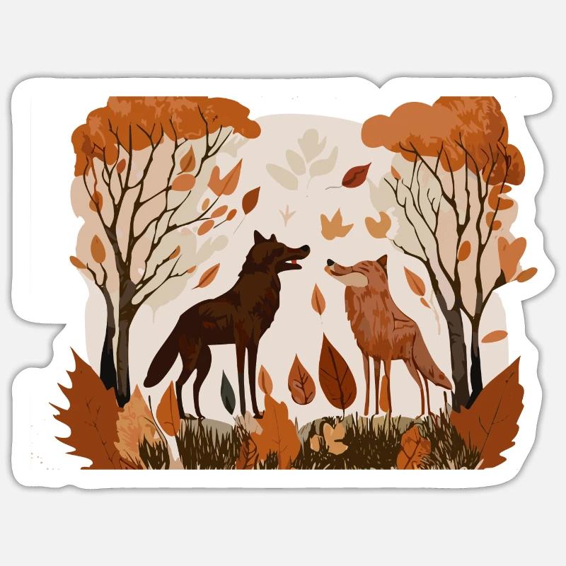 Two Wolves (Fall Collection #5) Sticker size S (10 x 10 cm)