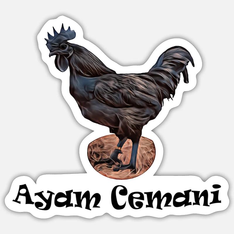 Ayam Cemani Comic - Sticker Größe S (10 x 10 cm) - Mattweiß