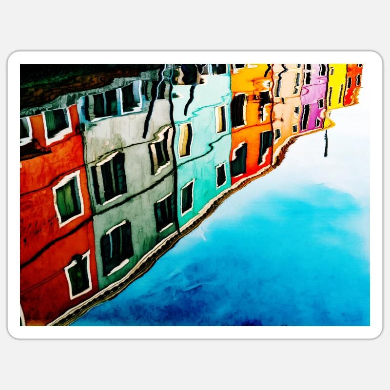 Buntes Burano (Venedig) - Sticker Größe S (10 x 10 cm) - Mattweiß