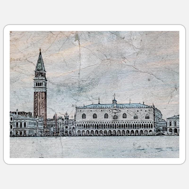 Blick auf den Markusplatz - Sticker Größe S (10 x 10 cm) - Mattweiß