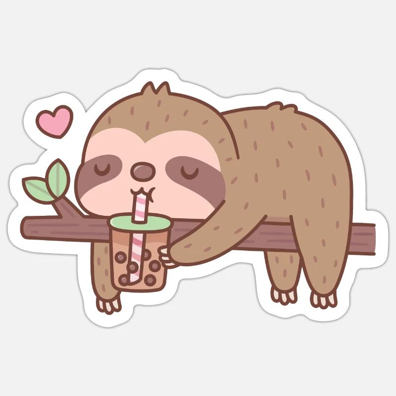 Cute Chilling Sloth Drinking Bubble Tea Sticker size S (10 x 10 cm)