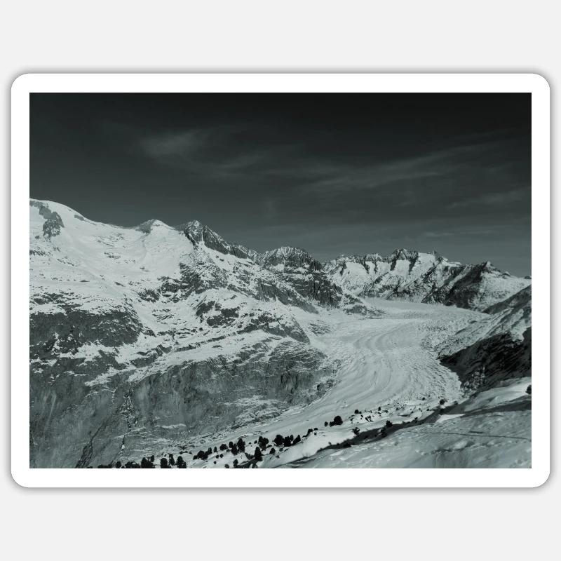 Aletschgletscher grey - Sticker Größe S (10 x 10 cm) - Mattweiß