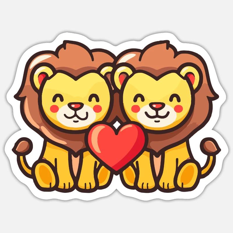 Löwe Comic Paar Liebe Sticker Größe S (10 x 10 cm)