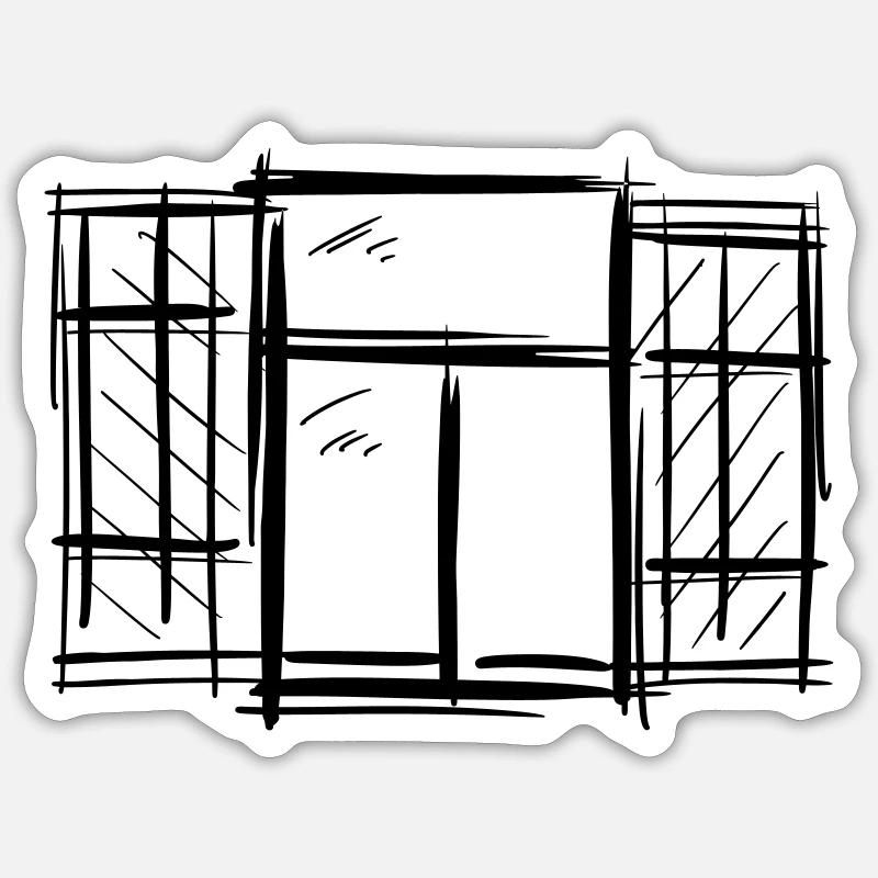 Old Window with Shutters Hinged Shutters Drawing Sticker size S (10 x 10 cm)