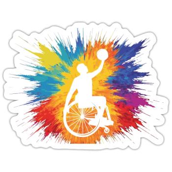 Cadeau de basketball en fauteuil roulant - Sticker taille S (10 x 10 cm) - blanc mat - Devant
