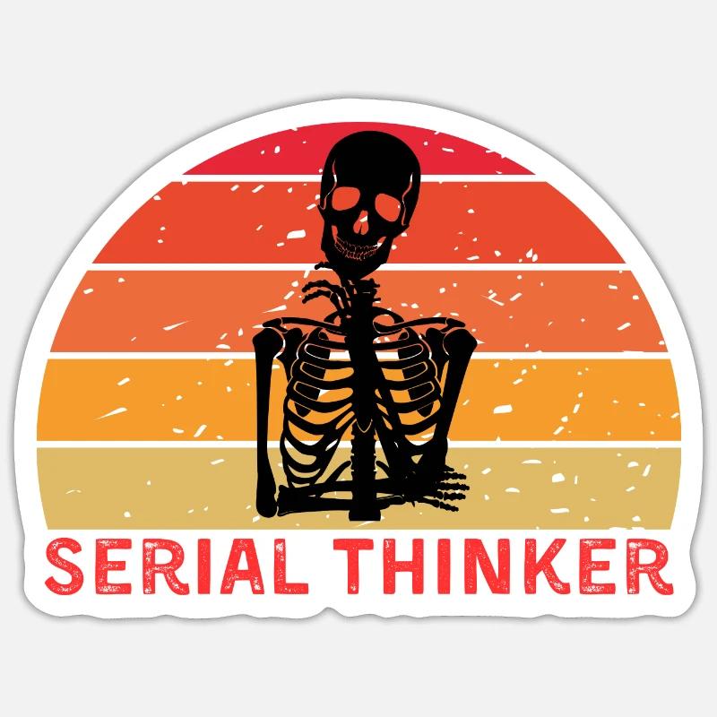 Serial Thinker Skeleton Thinking Retro Sunset - Sticker size S (10 x 10 cm) - white matte