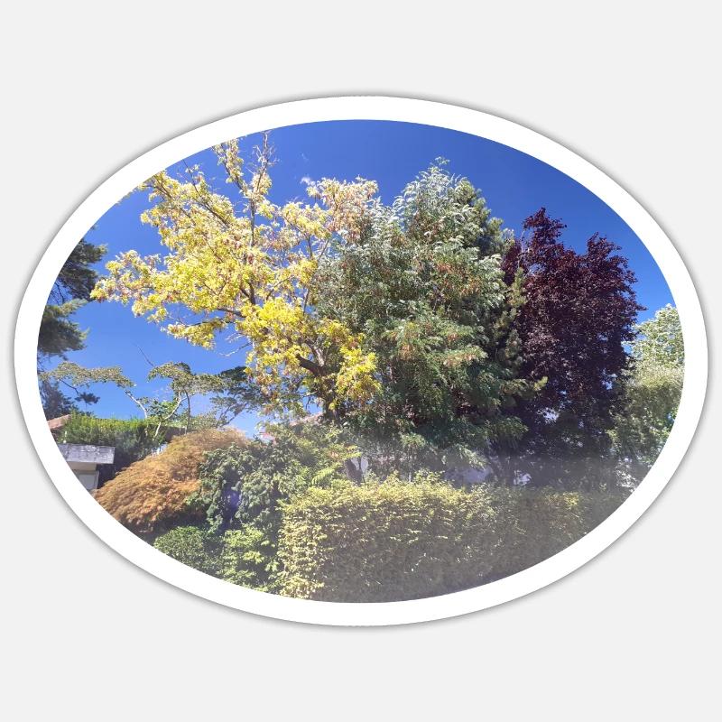 Bunte Bäume, blauer Himmel - Sticker Größe S (10 x 10 cm) - Mattweiß