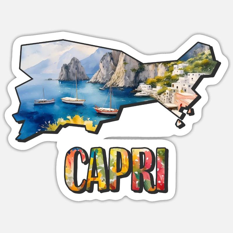 Carte à l’aquarelle Capri - Sticker taille S (10 x 10 cm) - blanc mat