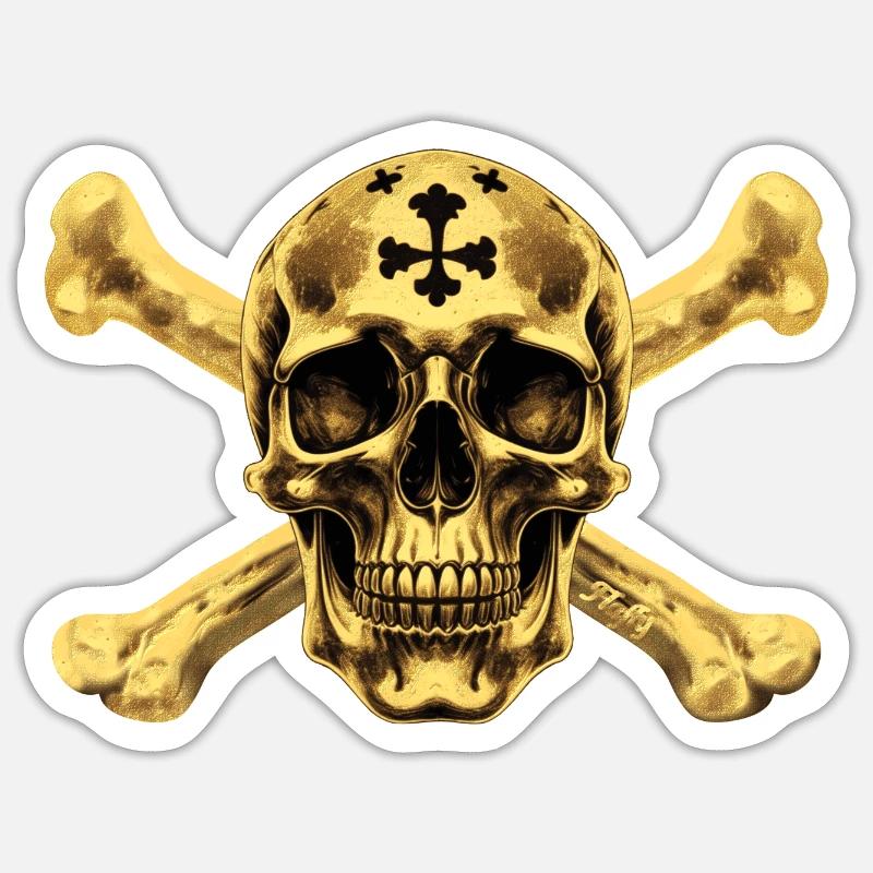 Crâne de pirate doré ☠ - Sticker taille S (10 x 10 cm) - blanc mat