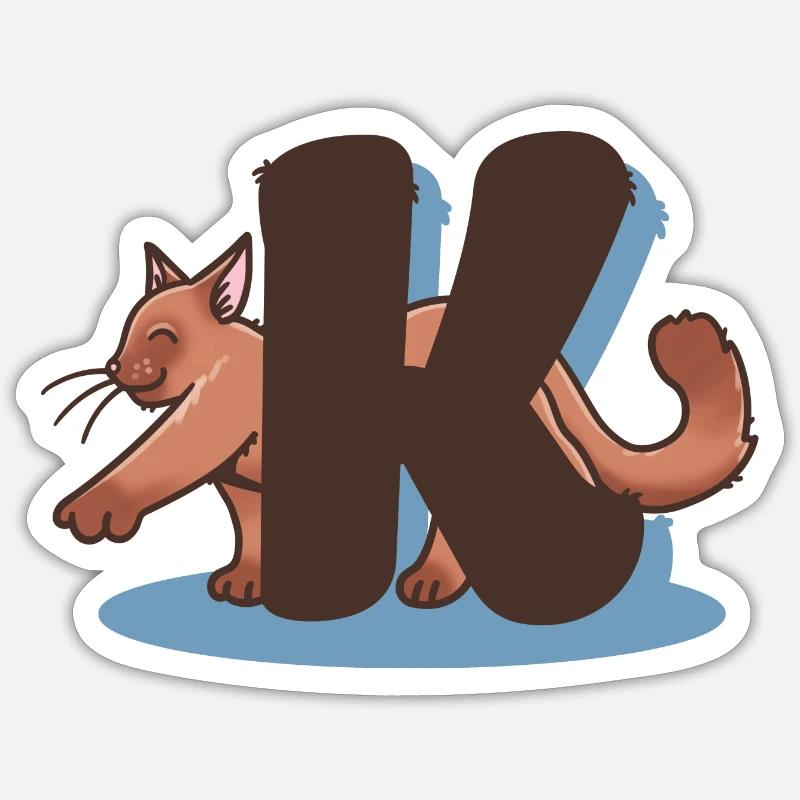 Lettre K chat - Sticker taille S (10 x 10 cm) - blanc mat