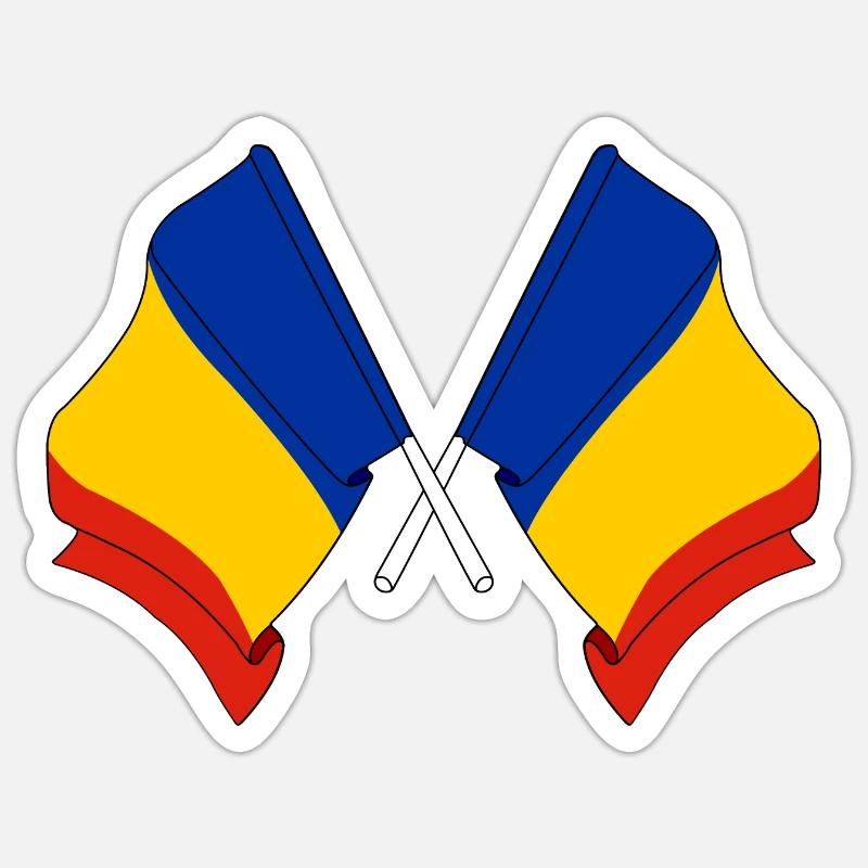 Deux drapeaux croisés du Tchad - Sticker taille S (10 x 10 cm) - blanc mat