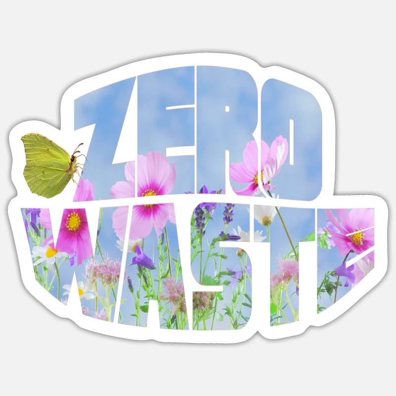 Prairie fleurie zéro déchet avec papillon - Sticker taille S (10 x 10 cm) - blanc mat