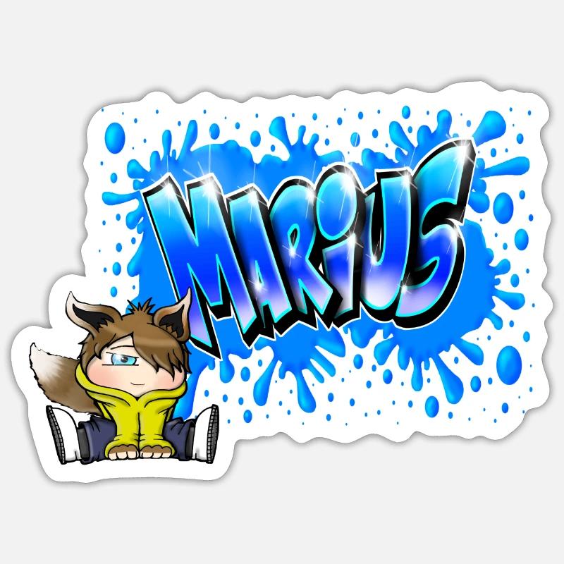 MARIUS GRAFFITI NAME PRINT - Sticker taille S (10 x 10 cm) - blanc mat