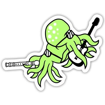 2 Kraken Gitarre Flöte Oktopus Tintenfisch Freunde - Sticker Größe S (10 x 10 cm) - Mattweiß - Vorne