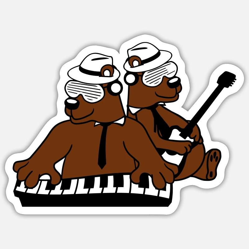 2 Bear Brown Bear Keyboard Piano Guitar Band Team - Sticker size S (10 x 10 cm) - white matte
