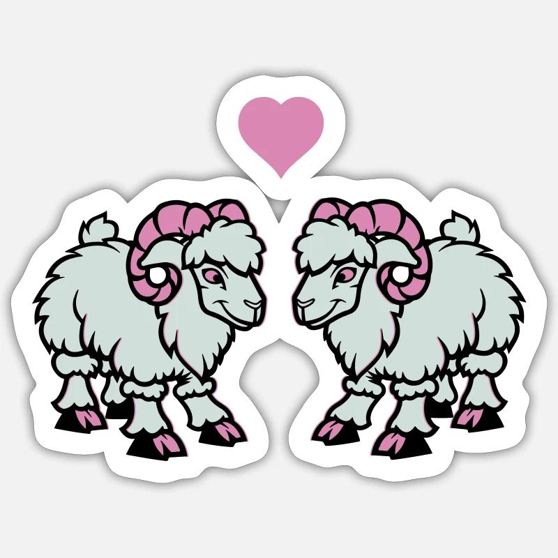 Sheep Comic Aries Love - Sticker size S (10 x 10 cm) - white matte