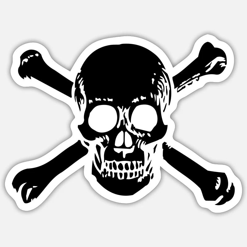 CRÂNE OLD SCHOOL 1C - Sticker taille S (10 x 10 cm) - blanc mat