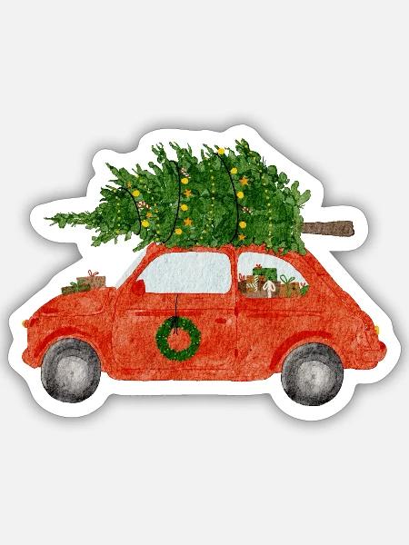 Weihnachtsauto - Sticker Größe S (10 x 10 cm) - Mattweiß