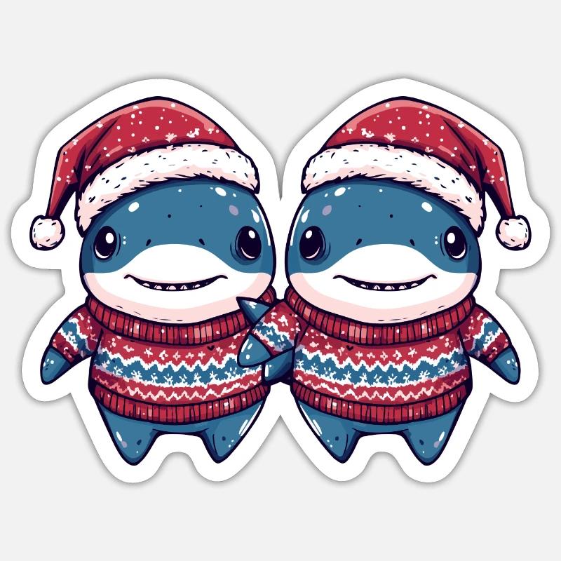 L’équipe de Noël des requins - Sticker taille S (10 x 10 cm) - blanc mat