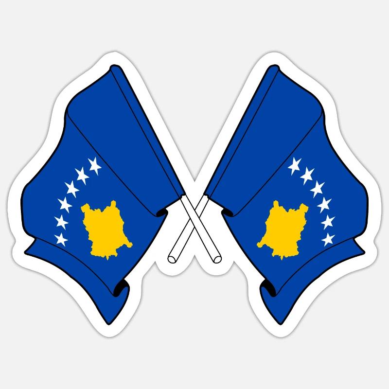 Deux drapeaux Kosovo - Sticker taille S (10 x 10 cm) - blanc mat