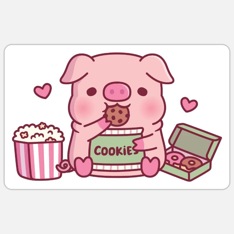 Mignon cochon grignotant des biscuits - Sticker taille S (10 x 10 cm) - blanc mat